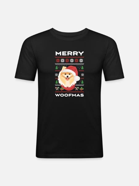 Zwergspitz Frohe Weihnachten - Männer Slim Fit T-Shirt - Schwarz