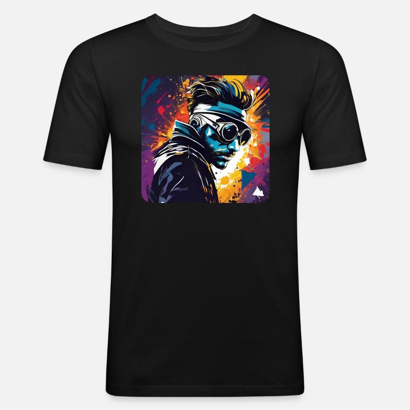 Cooler Steampunk Mann mit Brille - Männer Slim Fit T-Shirt - Schwarz