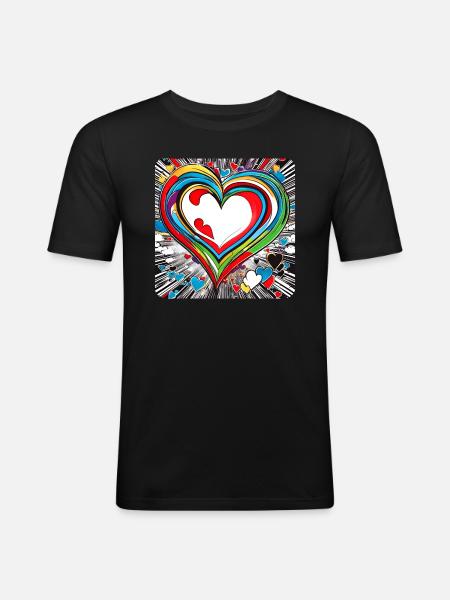 Hart in felle kleuren - Mannen slim fit T-shirt - zwart