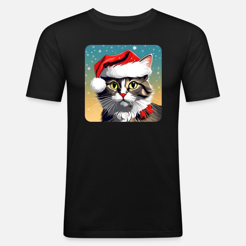 Chat de Noël mignon - T-shirt près du corps Homme - noir