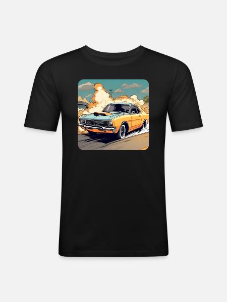 Vintage Drift Car Turbo Rally med rök - Slim Fit T-shirt herr - svart