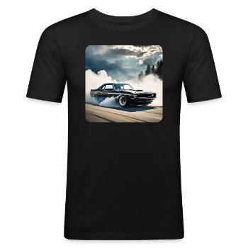 Noir Odtimer Drift Car Turbo avec Fumée - T-shirt près du corps Homme - noir - Devant - Nik (191cm)