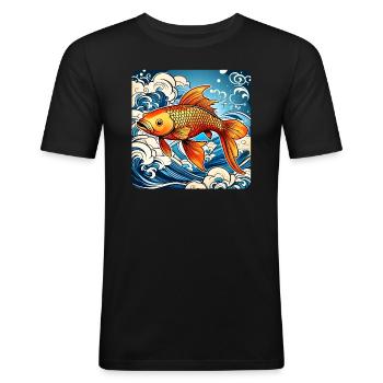 Carpe koï asiatique - T-shirt près du corps Homme - noir - Devant - Nik (191cm)
