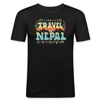 Annapurna Mountain Hiking Retro Nepal - Männer Slim Fit T-Shirt - Schwarz - Vorne - Nik (191cm)