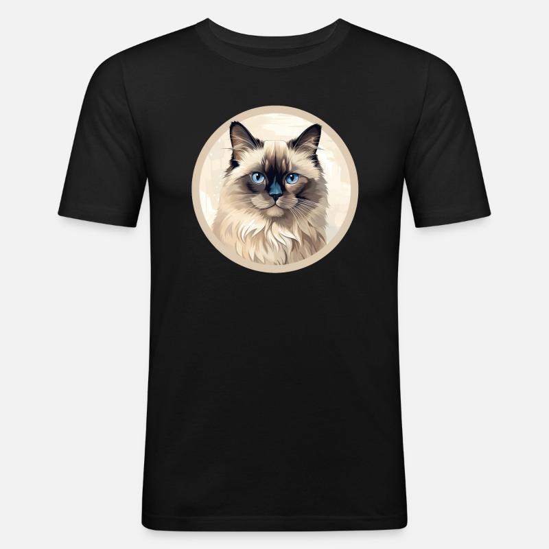 Birma Katze - Männer Slim Fit T-Shirt - Schwarz