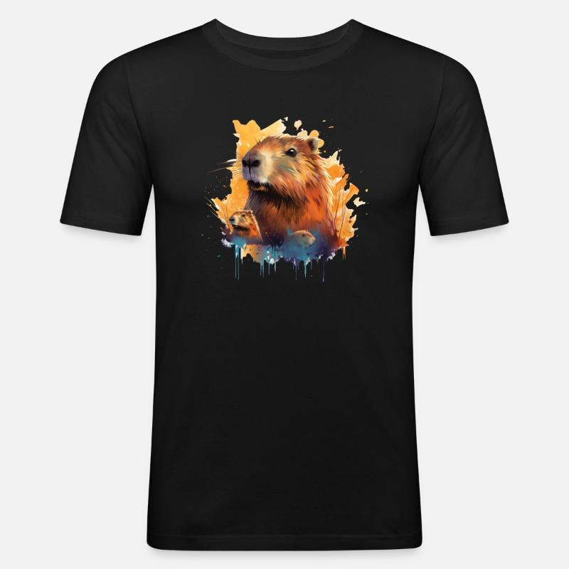 Capybara - Männer Slim Fit T-Shirt - Schwarz