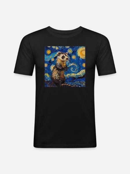 ferret, Van Gogh, gift - Men's Slim Fit T-Shirt - black