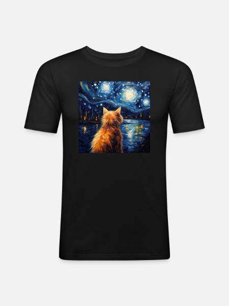 Cat, Cat Motif - Men's Slim Fit T-Shirt - black