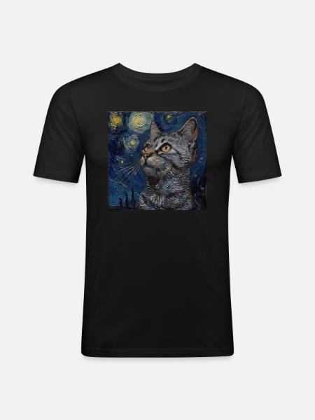 Chat, Motif De Chat, - T-shirt près du corps Homme - noir