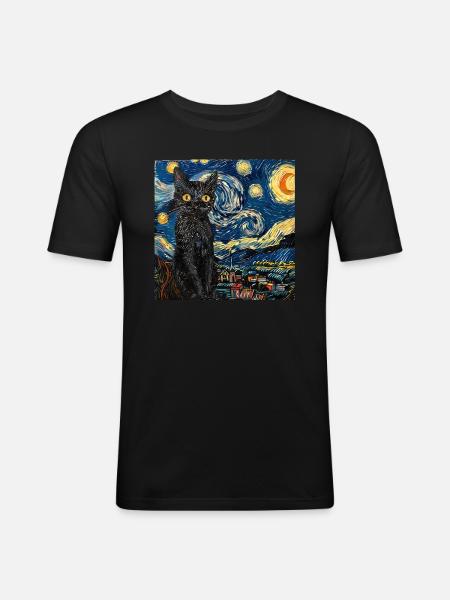 Chat, Motif De Chat - T-shirt près du corps Homme - noir