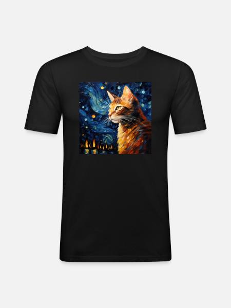 Chat, Motif De Chat - T-shirt près du corps Homme - noir