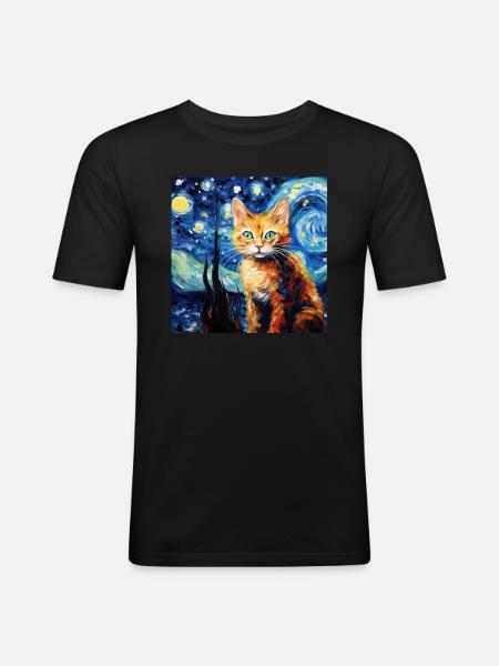 Chat, motif chat, cadeau - T-shirt près du corps Homme - noir