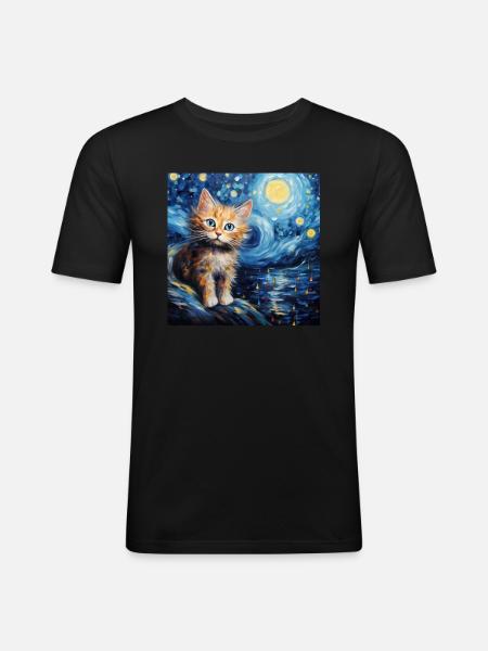 Chat, motif chat, cadeau - T-shirt près du corps Homme - noir