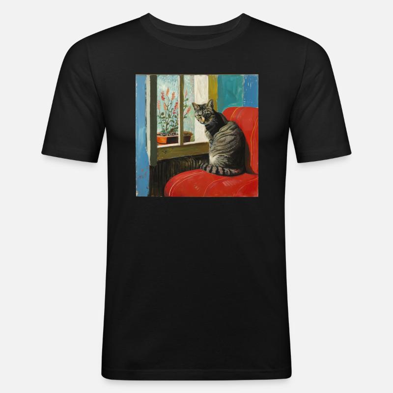 Katze, katzenmotiv, popart, geschenk, geschenkidee - Männer Slim Fit T-Shirt - Schwarz