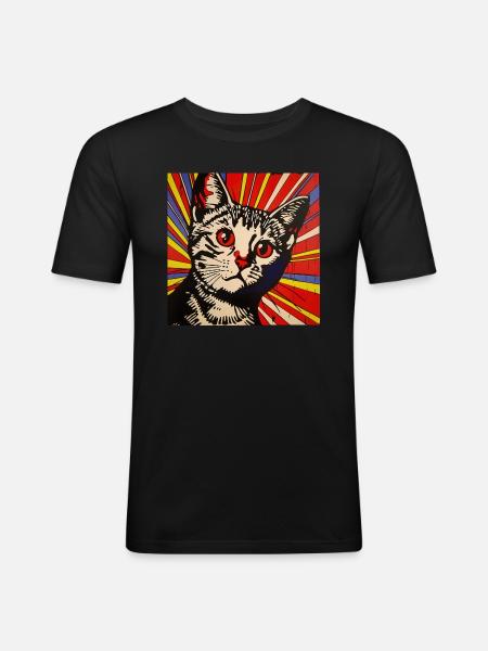 Cat, Cat Motif - Men's Slim Fit T-Shirt - black