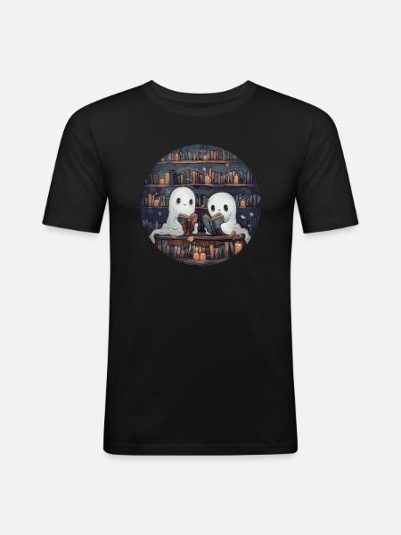 Ghosts, Reading, Book, Library, Halloween - Men's Slim Fit T-Shirt - black