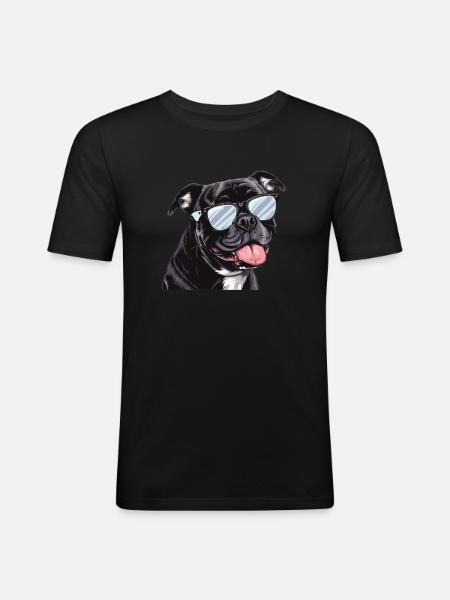 Staffordshire Bullterrier, Hund, Solglasögon - Slim Fit T-shirt herr - svart