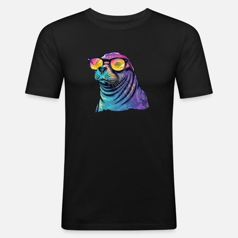 Robbe Seelöwe Sonnenbrille - Männer Slim Fit T-Shirt - Schwarz