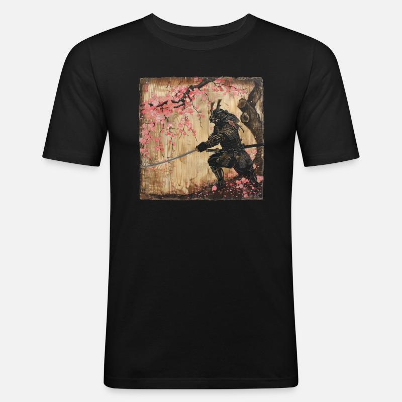 Japanisch Samurai Kirschblüte Kunst Ukiyo-E - Männer Slim Fit T-Shirt - Schwarz