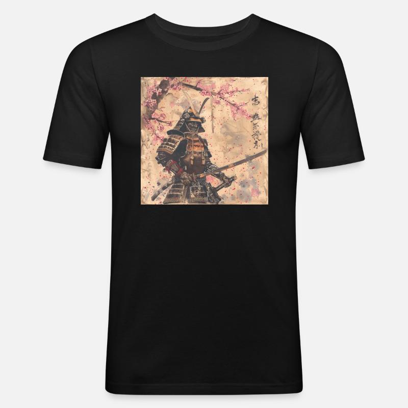 Japanisch, Samurai, Kirschblüte, Kunst, Ukiyo-E - Männer Slim Fit T-Shirt - Schwarz