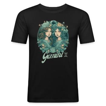 Zwilling Sternzeichen Gemini Horoskop Zwillinge - Männer Slim Fit T-Shirt - Schwarz - Vorne - Nik (191cm)