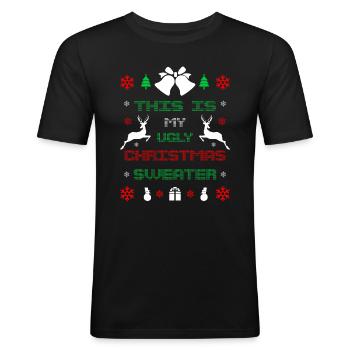 Noël moche - T-shirt près du corps Homme - noir - Devant - Nik (191cm)