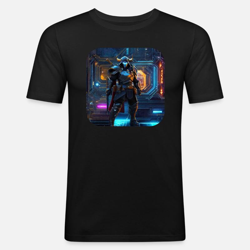 Cooler Cyberspace Krieger - Männer Slim Fit T-Shirt - Schwarz