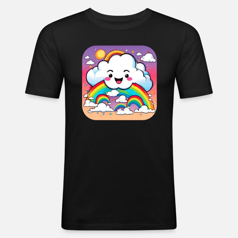 Nuage mignon avec arc-en-ciel - T-shirt près du corps Homme - noir