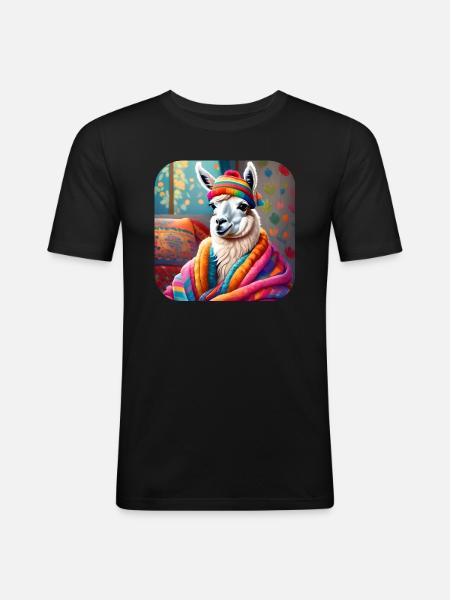 Cool Cozy Winter Llama - Men's Slim Fit T-Shirt - black