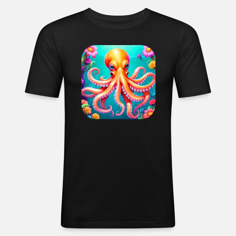 Cooler Oktopus II - Männer Slim Fit T-Shirt - Schwarz