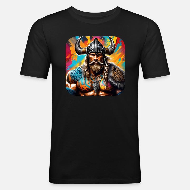 Stolzer Wikinger Krieger Germane - Männer Slim Fit T-Shirt - Schwarz