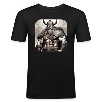 Stolzer Wikinger Krieger Germane - Männer Slim Fit T-Shirt - Schwarz - Vorne - Nik (191cm)