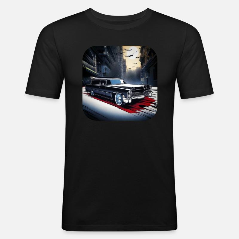 Cooler Oldtimer Leichenwagen - Männer Slim Fit T-Shirt - Schwarz