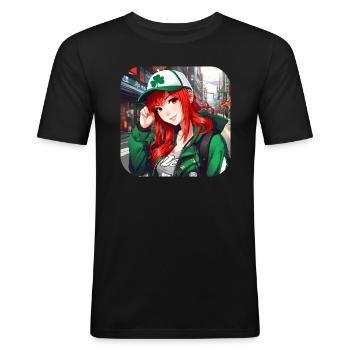 Cute anime girl with red hair Ireland - Men's Slim Fit T-Shirt - black - Front - Nik (191cm)