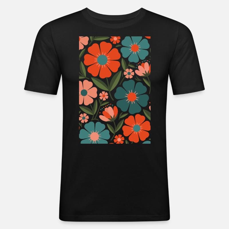 Boho Flora Blumen - Männer Slim Fit T-Shirt - Schwarz