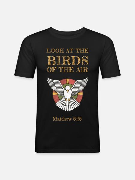 Regardez les oiseaux du ciel - T-shirt près du corps Homme - noir