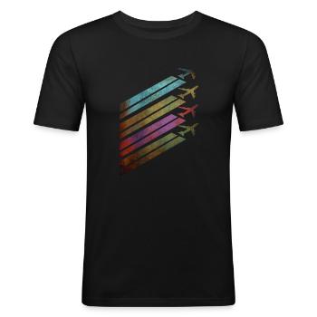 Avions Airplanes avec bande condensée - T-shirt près du corps Homme - noir - Devant - Nik (191cm)