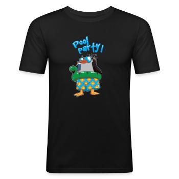 pool party pinguin dino schwimmreif - Männer Slim Fit T-Shirt - Schwarz - Vorne - Nik (191cm)