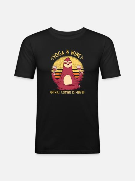 Yoga and Wine Gift Idea - Men's Slim Fit T-Shirt - black