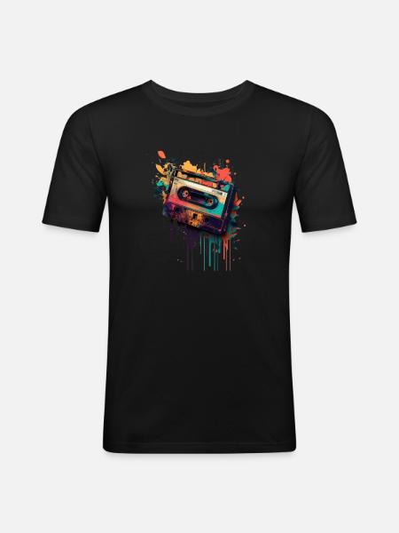 Retro Mixtape - Männer Slim Fit T-Shirt - Schwarz