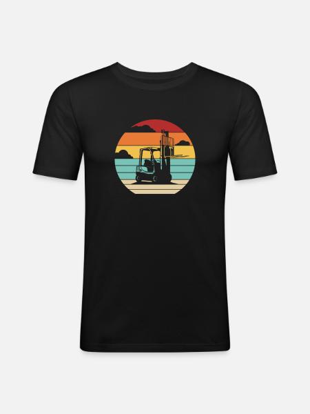 Retro Teleskoplader Gabelstaplerfahrer - Männer Slim Fit T-Shirt - Schwarz