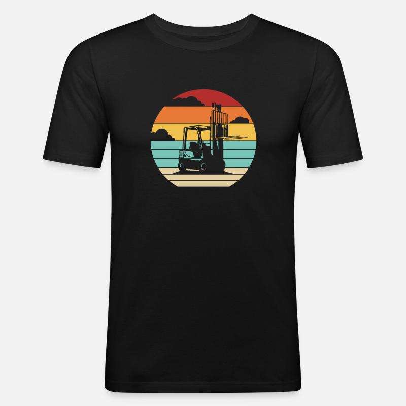 Retro Teleskoplader Gabelstaplerfahrer - Männer Slim Fit T-Shirt - Schwarz