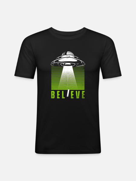 Believe Conspiracy Außerirdischer Ufo Alien - Men's Slim Fit T-Shirt - black