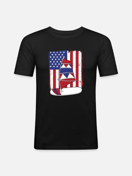 Windsurfing American Flag Wellenreiter Surfer - Men's Slim Fit T-Shirt - black