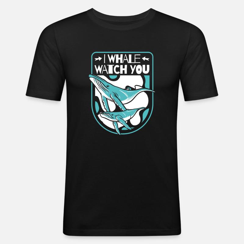 Ich beobachte dich Blauer Beluga-Cachalot-Wal - Männer Slim Fit T-Shirt - Schwarz