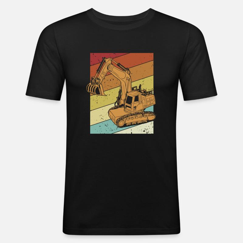 Retro Excavator Seilbagger Raupenbagger - Männer Slim Fit T-Shirt - Schwarz