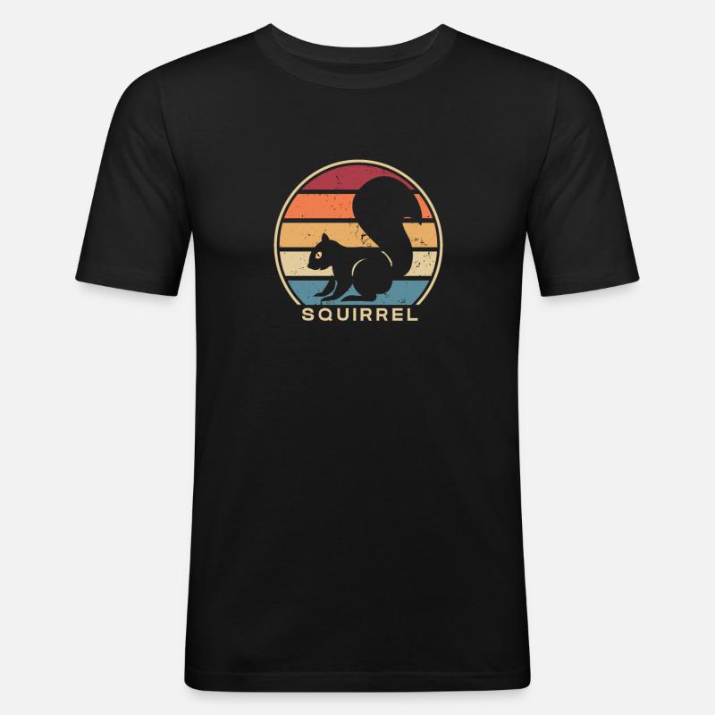 Retro Squirrel Fuchshörnchen Grauhörnchen - Männer Slim Fit T-Shirt - Schwarz