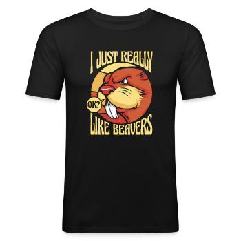 J’aime vraiment les castors d’Amérique du Nord - T-shirt près du corps Homme - noir - Devant - Nik (191cm)