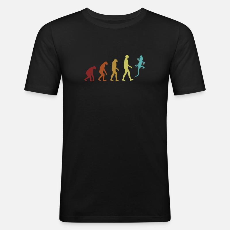 Gecko Evolution Eidechse Gekkota Schopfleopard - Männer Slim Fit T-Shirt - Schwarz