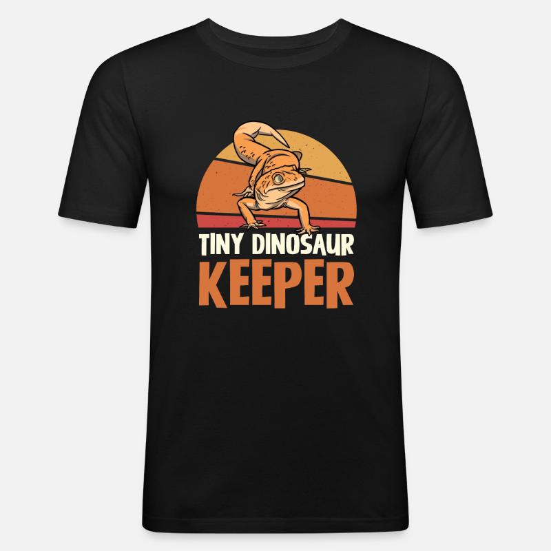 Tiny Dinosaur Keeper Retro Style - Männer Slim Fit T-Shirt - Schwarz